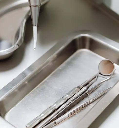 Sterilised instruments laid out on a tray